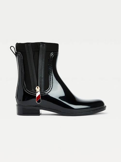 Black Tommy Hilfiger Signature Zip Ankle Rainboots Women's Boots | TH540JKQ