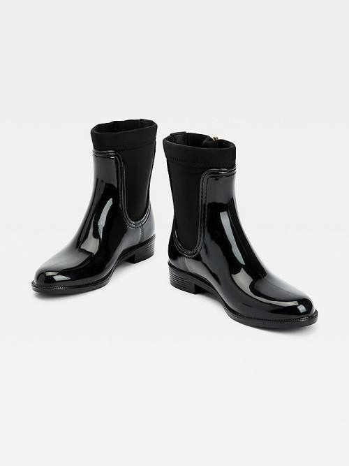 Black Tommy Hilfiger Signature Zip Ankle Rainboots Women's Boots | TH540JKQ