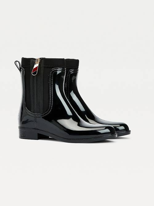 Black Tommy Hilfiger Signature Zip Ankle Rainboots Women\'s Boots | TH540JKQ