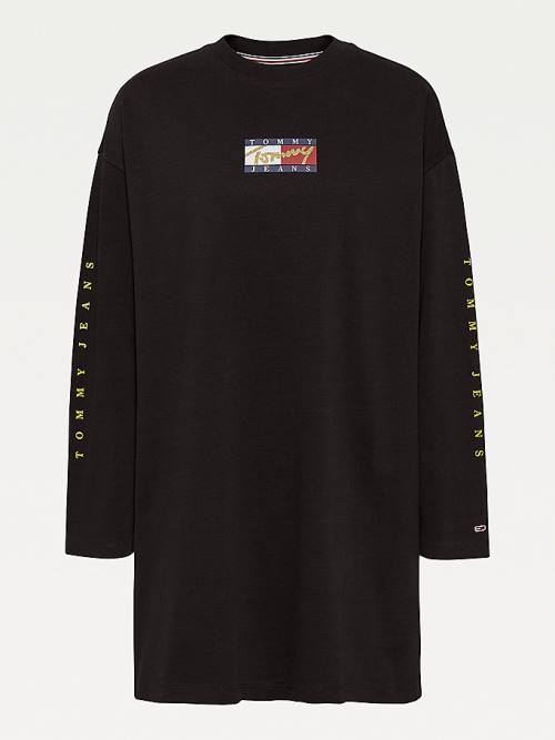 Black Tommy Hilfiger Sleeve Logo Women's Dress | TH512BHM