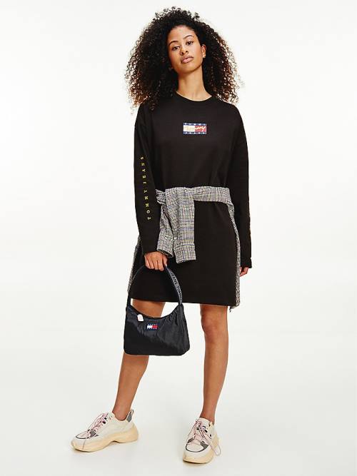 Black Tommy Hilfiger Sleeve Logo Women\'s Dress | TH512BHM