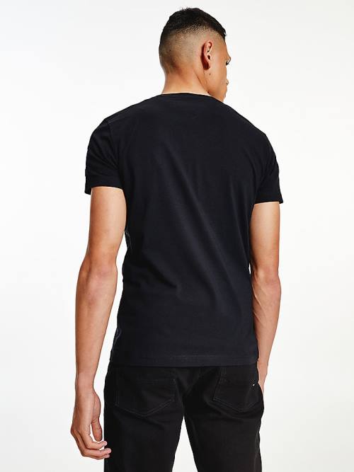 Black Tommy Hilfiger Slim Fit Cotton Men's T Shirts | TH976MYZ