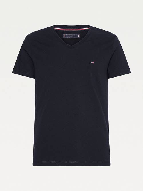 Black Tommy Hilfiger Slim Fit Cotton Men's T Shirts | TH976MYZ