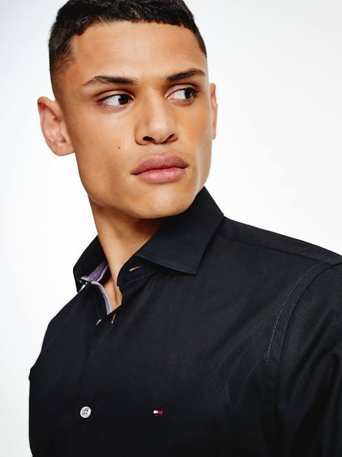 Black Tommy Hilfiger Slim Fit Poplin Men's Shirts | TH986EOG