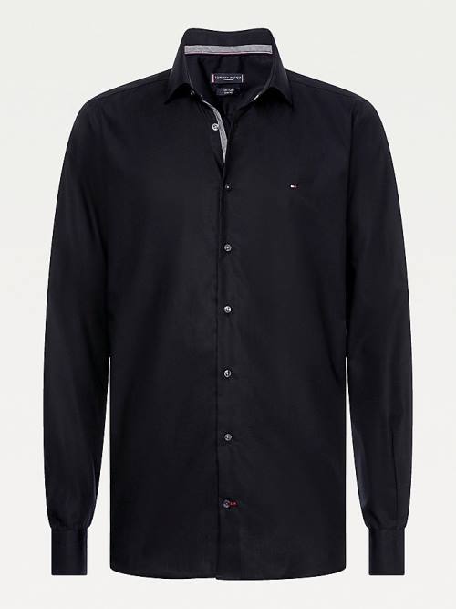 Black Tommy Hilfiger Slim Fit Poplin Men's Shirts | TH986EOG