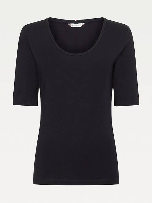 Black Tommy Hilfiger Slim Fit Scoop Neck Women's T Shirts | TH062OBE