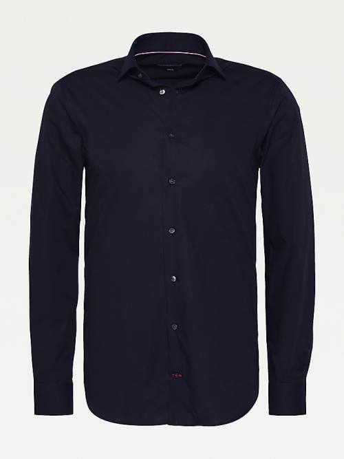 Black Tommy Hilfiger Slim Fit Stretch Cotton Men's Shirts | TH247AYK