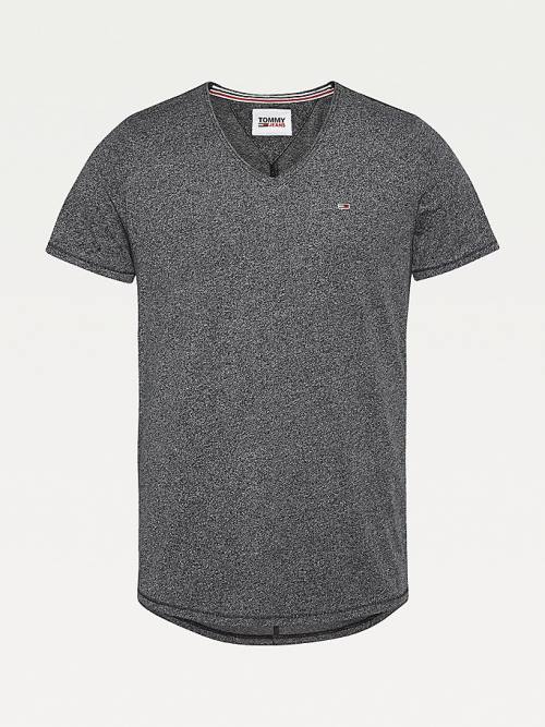 Black Tommy Hilfiger Slim Fit V-Neck Men's T Shirts | TH648KYV