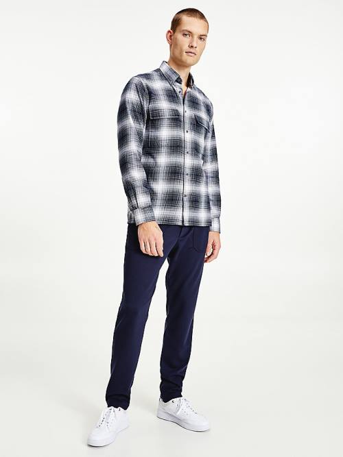 Black Tommy Hilfiger Slub Shadow Check Regular Fit Men's Shirts | TH720QSP