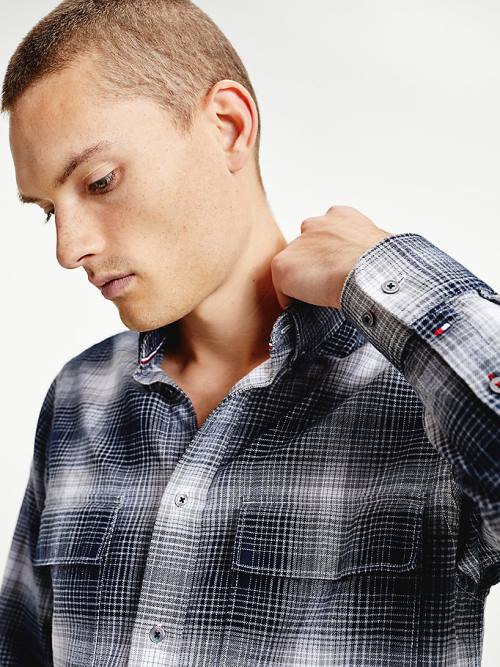 Black Tommy Hilfiger Slub Shadow Check Regular Fit Men's Shirts | TH720QSP