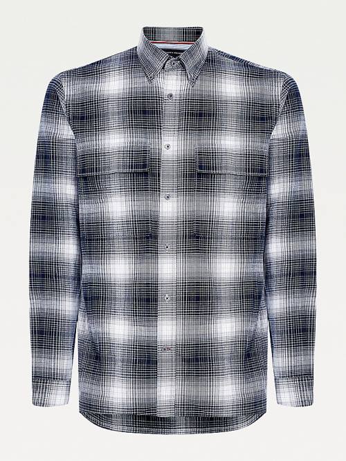 Black Tommy Hilfiger Slub Shadow Check Regular Fit Men\'s Shirts | TH720QSP