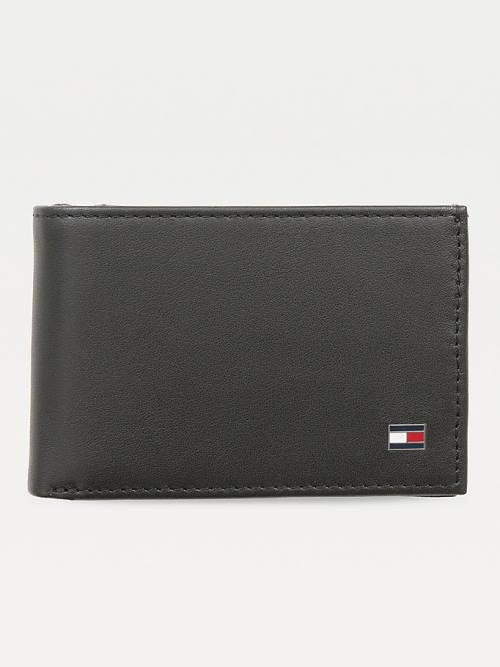 Black Tommy Hilfiger Small Sleek Leather Men\'s Wallets | TH816YWA