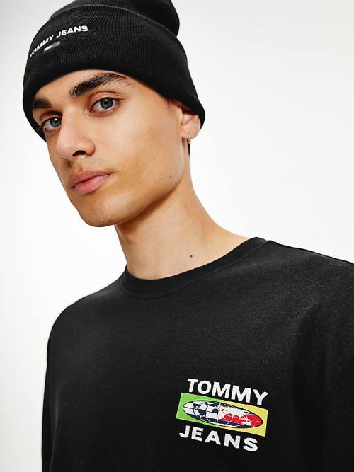 Black Tommy Hilfiger Smiley Long Sleeve Men's T Shirts | TH925RBM