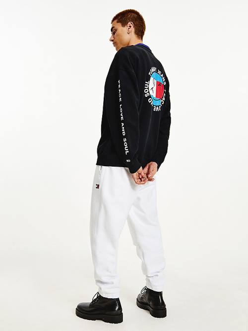 Black Tommy Hilfiger Smiley Peace Logo Men's Sweatshirts | TH658VMY