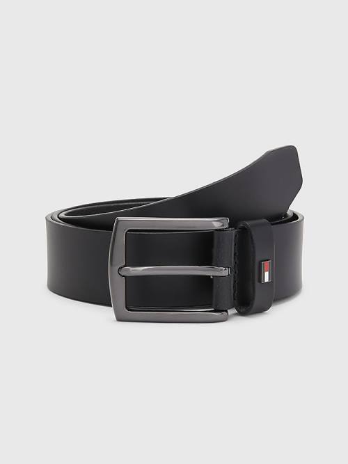 Black Tommy Hilfiger Smooth Leather Logo Men\'s Belts | TH738LSQ