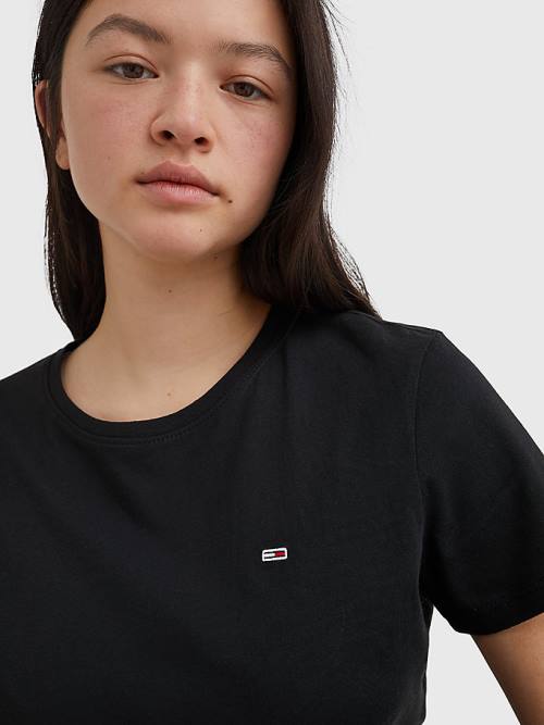 Black Tommy Hilfiger Soft Jersey Women's T Shirts | TH351ANK