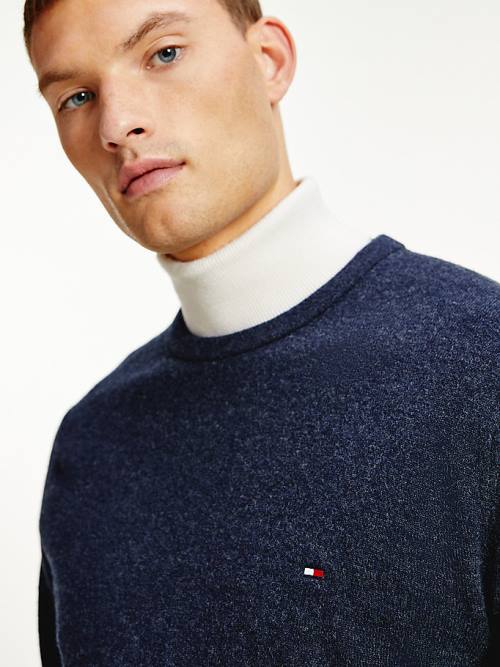 Black Tommy Hilfiger Soft Merino Wool Crew Neck Jumper Men's Sweaters | TH098LOJ