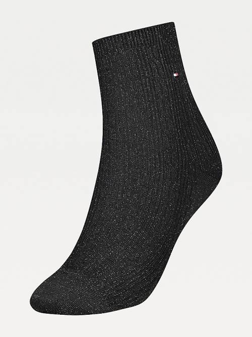 Black Tommy Hilfiger Sparkle Cable Knit Short Women\'s Socks | TH073NRH