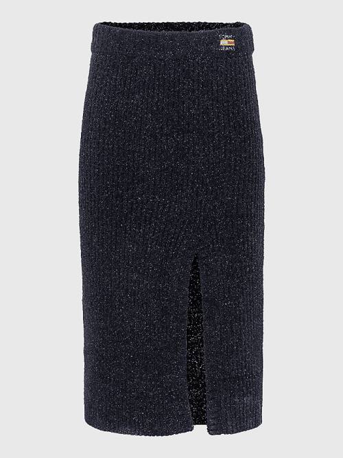 Black Tommy Hilfiger Sparkle Knit Side Slit Midi Women's Skirts | TH873BXM