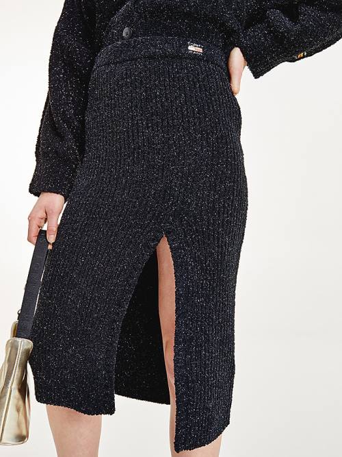 Black Tommy Hilfiger Sparkle Knit Side Slit Midi Women\'s Skirts | TH873BXM