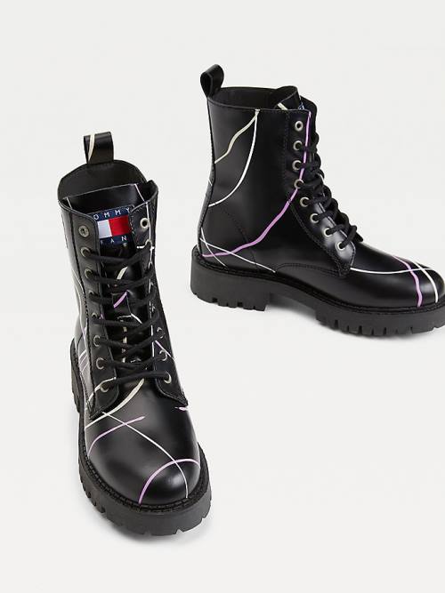 Black Tommy Hilfiger Splash Cleat Ankle Women's Boots | TH046IQW