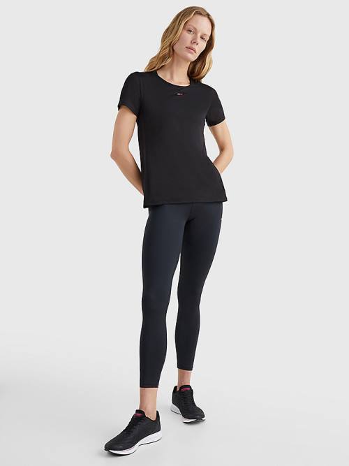 Black Tommy Hilfiger Sport Fabric Mix Crew Neck Women's T Shirts | TH813RQM