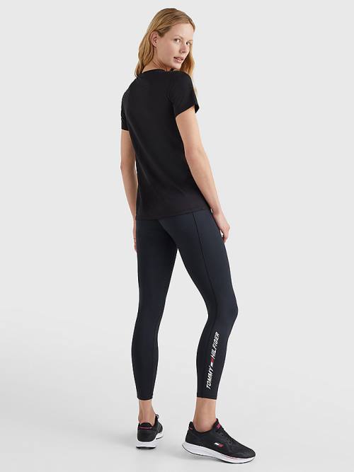 Black Tommy Hilfiger Sport Fabric Mix Crew Neck Women's T Shirts | TH813RQM