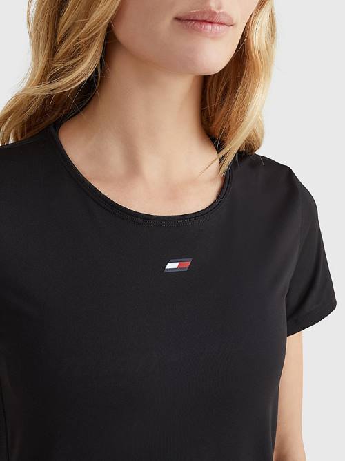 Black Tommy Hilfiger Sport Fabric Mix Crew Neck Women's T Shirts | TH813RQM