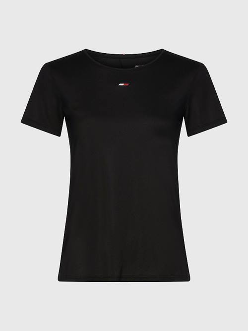 Black Tommy Hilfiger Sport Fabric Mix Crew Neck Women's T Shirts | TH813RQM