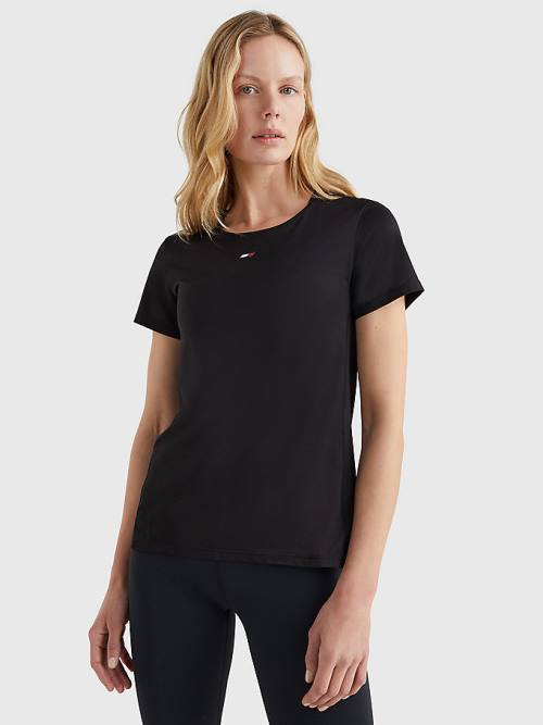 Black Tommy Hilfiger Sport Fabric Mix Crew Neck Women\'s T Shirts | TH813RQM