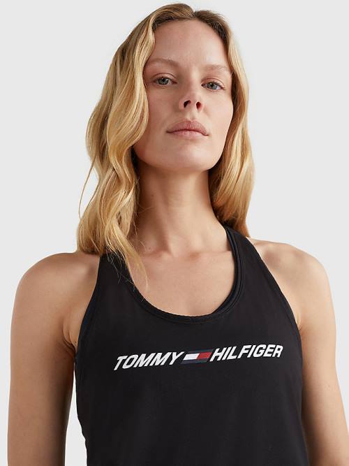 Black Tommy Hilfiger Sport Graphic Racerback Tank Top Women's T Shirts | TH537AYI