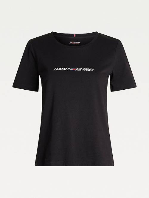 Black Tommy Hilfiger Sport Graphic Women's T Shirts | TH725QUT