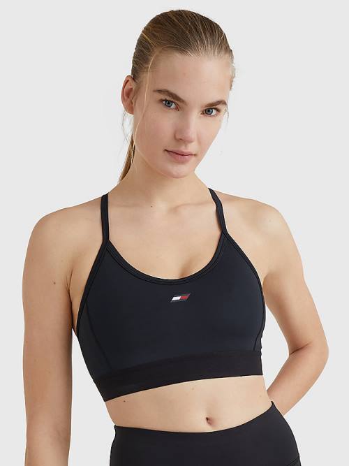 Black Tommy Hilfiger Sport Lightweight Low Support Racer Bra Women\'s Underwear | TH943DUF