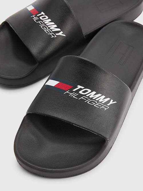 Black Tommy Hilfiger Sport Logo Slides Men's Sandals | TH321XYP