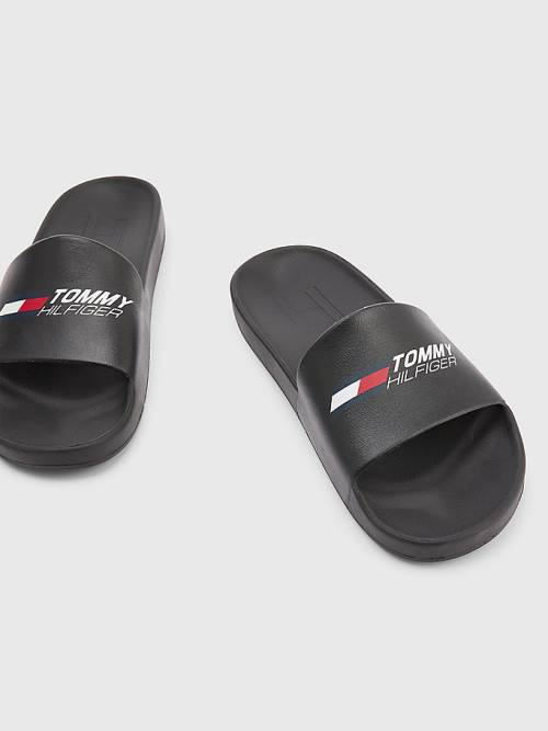 Black Tommy Hilfiger Sport Logo Slides Men's Sandals | TH321XYP