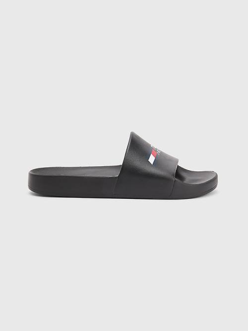 Black Tommy Hilfiger Sport Logo Slides Men's Sandals | TH321XYP