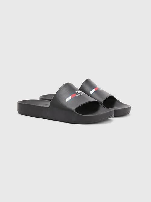 Black Tommy Hilfiger Sport Logo Slides Men\'s Sandals | TH321XYP