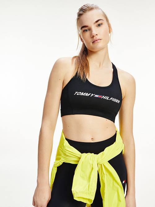 Black Tommy Hilfiger Sport Medium Support Logo Bra Women\'s Underwear | TH172HLS