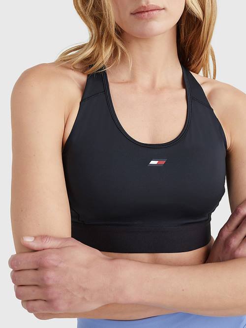 Black Tommy Hilfiger Sport Medium Support Racerback Bra Women's Underwear | TH345USF