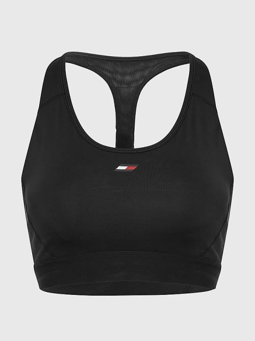 Black Tommy Hilfiger Sport Medium Support Racerback Bra Women's Underwear | TH345USF