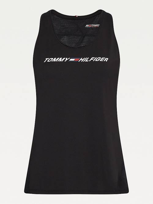 Black Tommy Hilfiger Sport Mesh Back Tank Top Women's T Shirts | TH862AOL