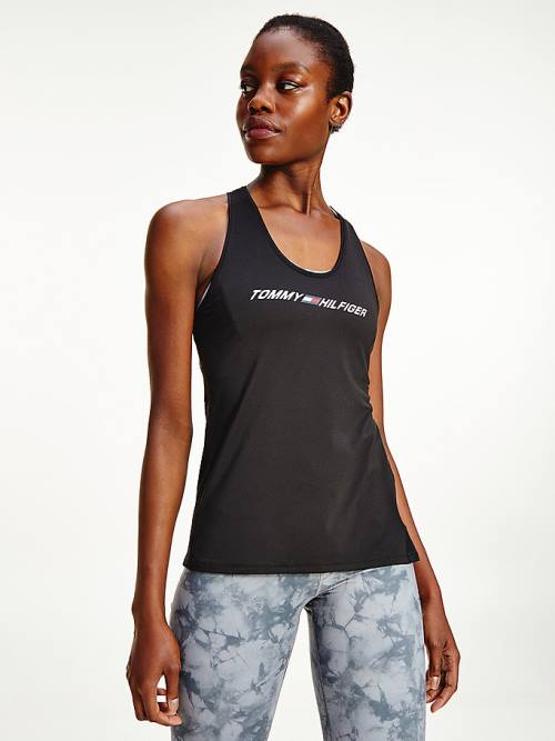 Black Tommy Hilfiger Sport Mesh Back Tank Top Women\'s T Shirts | TH862AOL