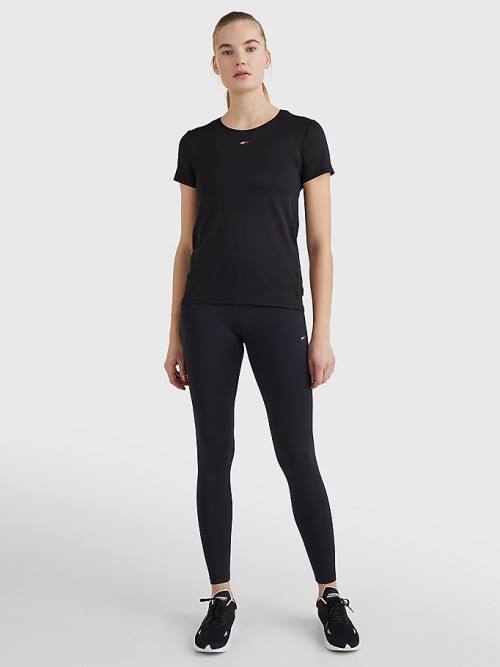 Black Tommy Hilfiger Sport Mesh Flag Women's T Shirts | TH356BAM