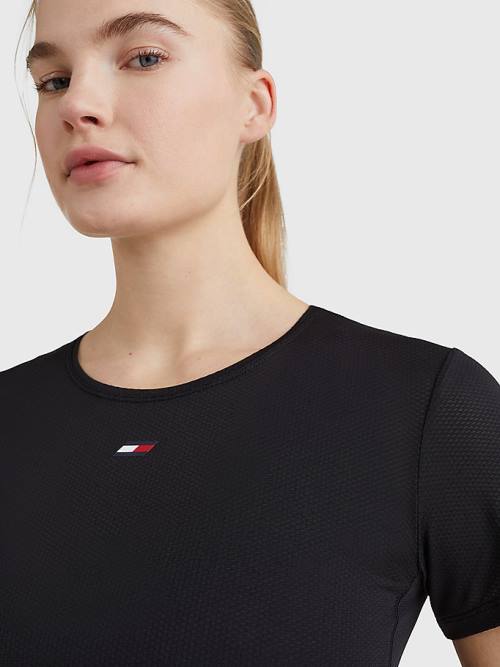 Black Tommy Hilfiger Sport Mesh Flag Women's T Shirts | TH356BAM