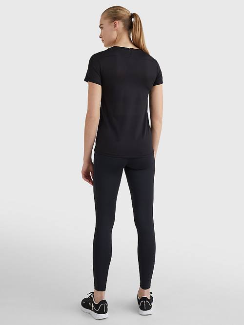 Black Tommy Hilfiger Sport Mesh Flag Women's T Shirts | TH356BAM