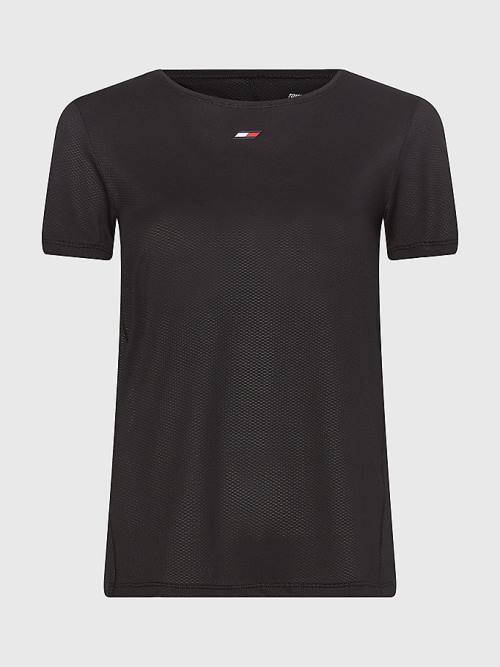 Black Tommy Hilfiger Sport Mesh Flag Women's T Shirts | TH356BAM