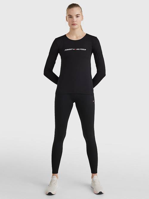 Black Tommy Hilfiger Sport Performance Graphic Long Sleeve Women's T Shirts | TH798YXM