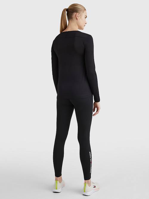 Black Tommy Hilfiger Sport Performance Graphic Long Sleeve Women's T Shirts | TH798YXM