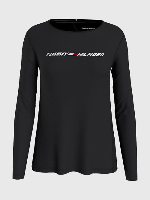 Black Tommy Hilfiger Sport Performance Graphic Long Sleeve Women's T Shirts | TH798YXM