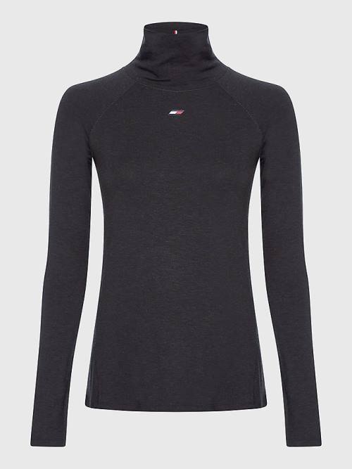 Black Tommy Hilfiger Sport Performance Merino Long Sleeve Women's T Shirts | TH914CAW